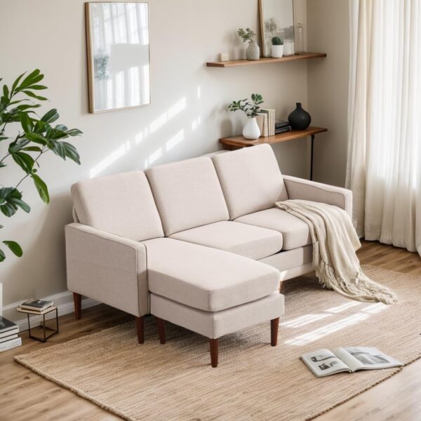 Karl home Convertible Sectional Sofa 71" L Shaped Sofa Couch Modern Small Sofa with Removable Ottoman Living Room Furniture for Small Space, Beige - Image 7