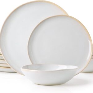 AmorArc Ceramic Dinnerware Sets,Handmade Reactive Glaze Plates and Bowls Set,Highly Chip and Crack Resistant | Dishwasher & Microwave Safe,Service for 4 (12pc)