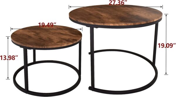 HOJINLINERO Industrial Round Coffee Table Set of 2 End Table for Living Room,Stacking Side Tables, Sturdy and Easy Assembly,Wood Look Accent Furniture with Metal Frame,Black+Rustic Brown - Image 6
