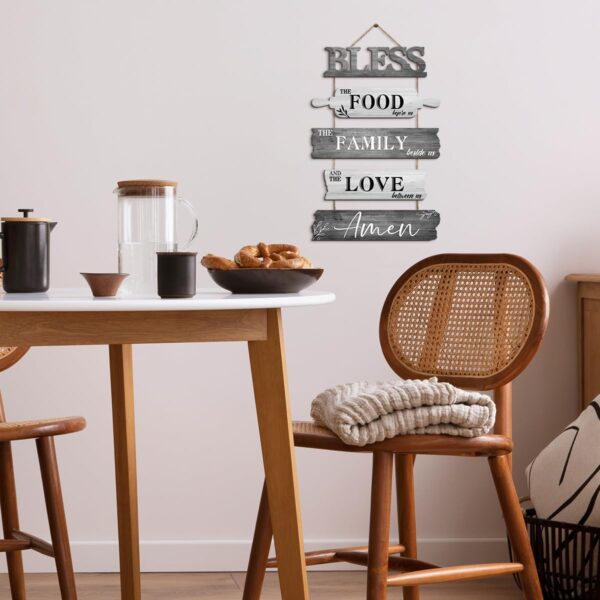 Pigort Kitchen Wall Decor Bless the Food Before Us Dining Room Wall Decor - Farmhouse Wall Art For Kitchen Dining Room- Wooden Rustic 5pcs Roped Sign 12x18 Inches (Grey) - Image 7