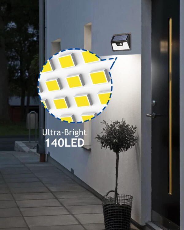 Peasur Solar Powered Lights Outdoor, 140LED 16Pack Motion Sensor Light Outside, IP65 Waterproof Fence Security Lighting with 3 Modes for Yard Wall Garden Cool White - Image 2