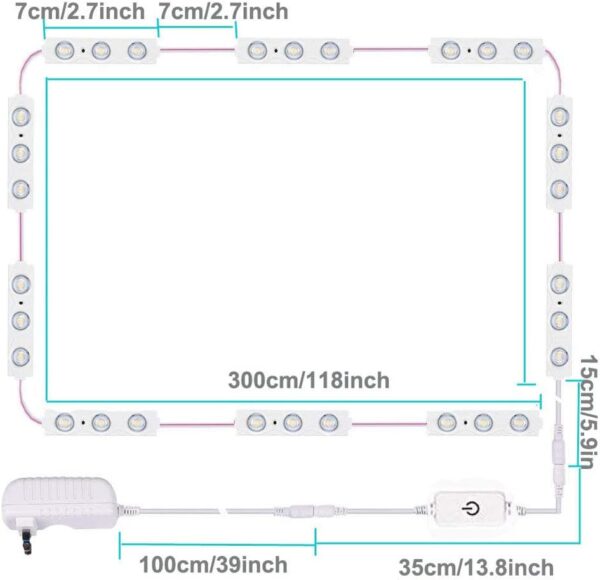Led Vanity Mirror Lights, Hollywood Style Vanity Make Up Light, 10ft Ultra Bright White LED, Dimmable Touch Control Lights Strip, for Makeup Vanity Table & Bathroom Mirror, Mirror Not Included - Image 3