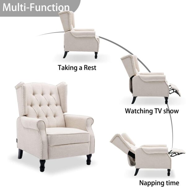 Pushback Recliner Chair, Modern Accent Arm Chair, Fabric Wingback Chair for Living Room Bedroom, Blue - Image 7