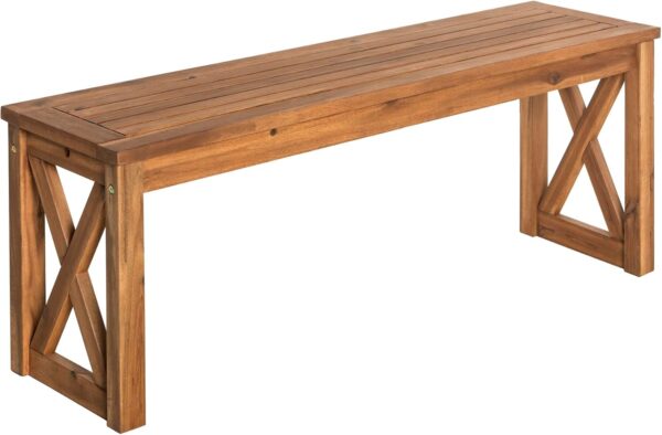 Walker Edison Roanoke Modern Solid Acacia Wood X Frame Outdoor Bench, 52 Inch, Brown