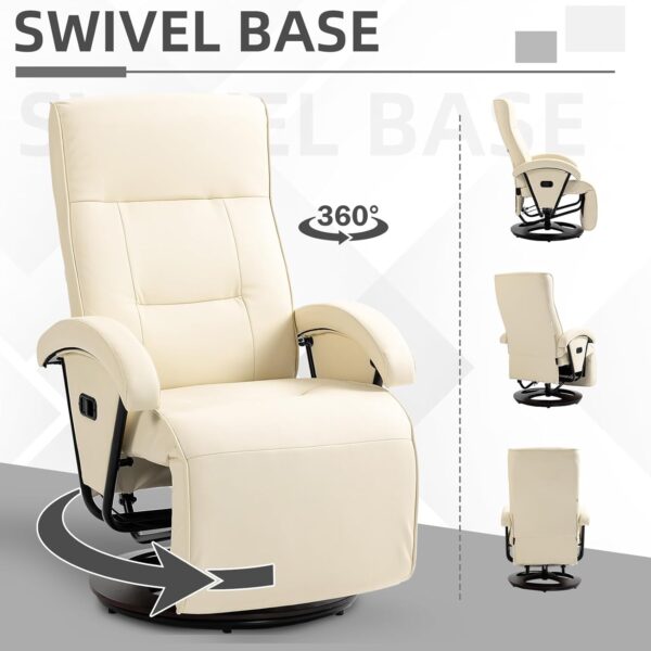 HOMCOM PU Recliner with Footrest, Lounge Chair with 135° Adjustable Backrest, Swivel Wood Base, Padded Seat & Armrests for Living Room, Beige - Image 6