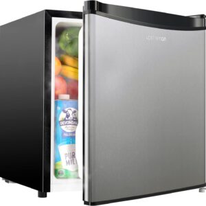 Upstreman 1.7 Cu.ft Mini Fridge with Freezer, Dorm Essentials, Adjustable Thermostat, Energy Saving, Low Noise, Single Door Compact Refrigerator for Dorm, Office, Bedroom, Stainless- FR17