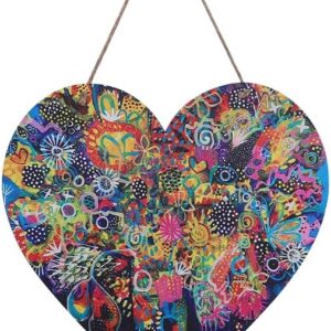 FKKA Front Porch Decor Farmhouse, Tree of Gifts Wall Art, Metal Heart Wall Decor For Bedroom, Easy Hanging With A Hanging Rope, Colorful, Gift