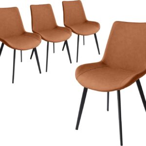 Dining Chairs Set of 4, Modern Kitchen Dining Room Chairs, Upholstered Dining Accent Side Chairs in Faux Leather Cushion Seat and Sturdy Metal Legs (Set of 4 Brown Chairs)