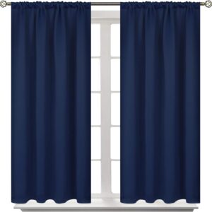 BGment Short Blackout Curtains for Bedroom - Room Darkening Curtain Rod Pocket 45 Inch Length Thermal Insulated Window Drapes for Rv Bathroom Cafe Privacy Blind, 42 x 45 Inch, 2 Panels, Navy Blue