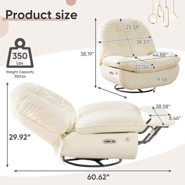 Oversized Electric Recliner Chair, 360 Swivel Rocking Glider Rocker for Adults Modern Ergonomic Lounge for Living Room Phone Stand& Smart Theater Seating (Beige, Silicone Leather) - Image 2