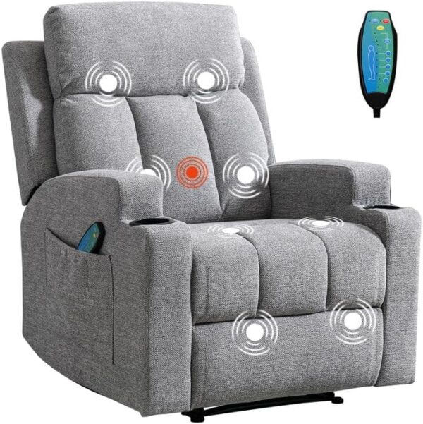 ANJ Massage Recliner Chair with Heat and Vibration, Fabric Manual Reclining Chair with Side Pockets and Cup Holders, Comfy Single Sofa Home Theater Seating for Living Room