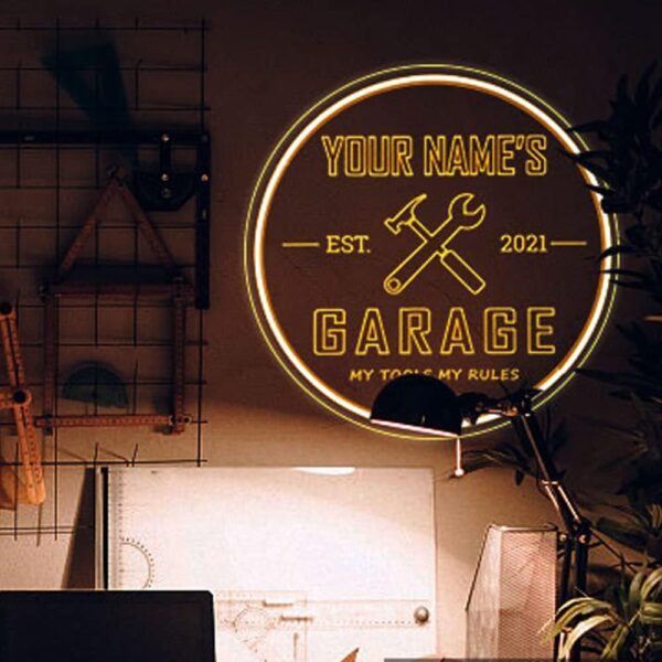 Custom Garage Neon Sign, Personalized Name Neon Garage Light Sign, Wall Décor Light Up Man Cave LED Neon Sign for Garage, Men, Dad Gift, 16x16” Round (Garage Neon Sign 2) - Image 5