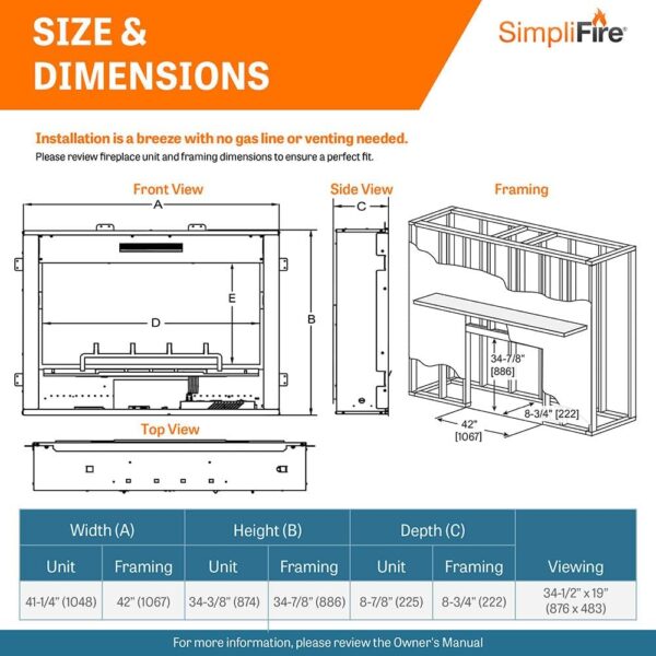 SimpliFire Inception 36" Electric Fireplace with Mantel Option - Digital Spark Technology True-to-Life Flames, Glowing Embers, Hand-Painted Logs, WiFi IntelliFire App, Voice & Remote Control - Folio - Image 7