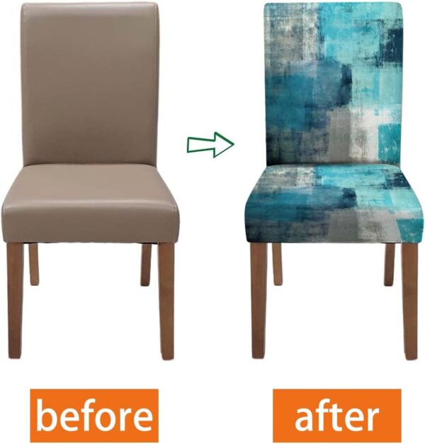 MCALK Turquoise Chair Covers Set of 4 and Table Runner,Stretch Grey Chair Slipcovers for Kitchen,Washable Removable Chair Protector Modern Chair Covers for Dining Room - Image 4