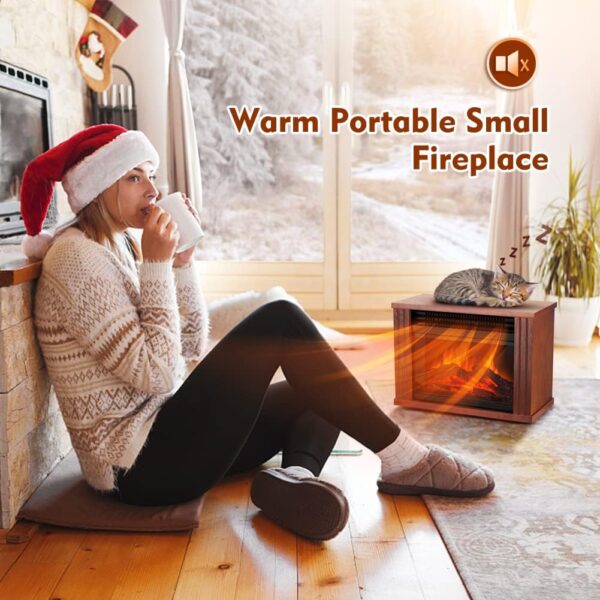 Small Electric Fireplace Heater, LifePlus Mini Wooden Space Tabletop Fireplace with 3D Realistic Flame Effect, Cool and Safe to Touch, Perfect for Study Bedroom Office, Overheating Protection, 1500W - Image 3