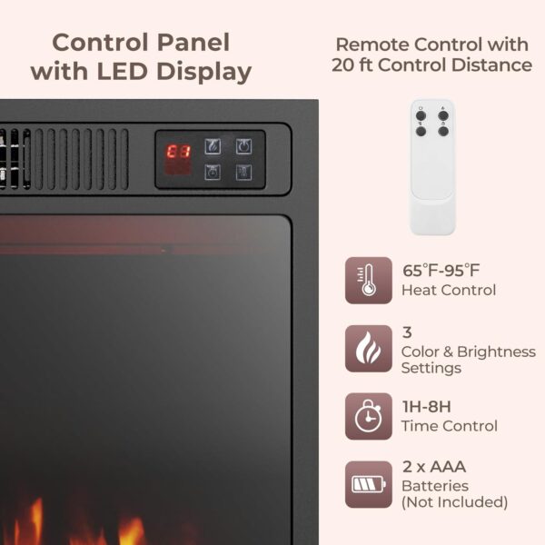 COSTWAY 23 Inches Electric Fireplace Insert, 750W/1500W Fireplace Heater with Remote Control, Adjustable Flame Color & Brightness, 1H-8H Timer, Thermostat and Overheat Protection - Image 7