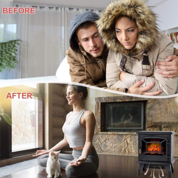 BMS 20" Electric Fireplace Heater Portable Indoor Electric Stove Heater with Freestanding 3D Flame Effect 1400W CSA Approved Safety for Home,Office,Bedroom,Living Room,Basement, Black - Image 4