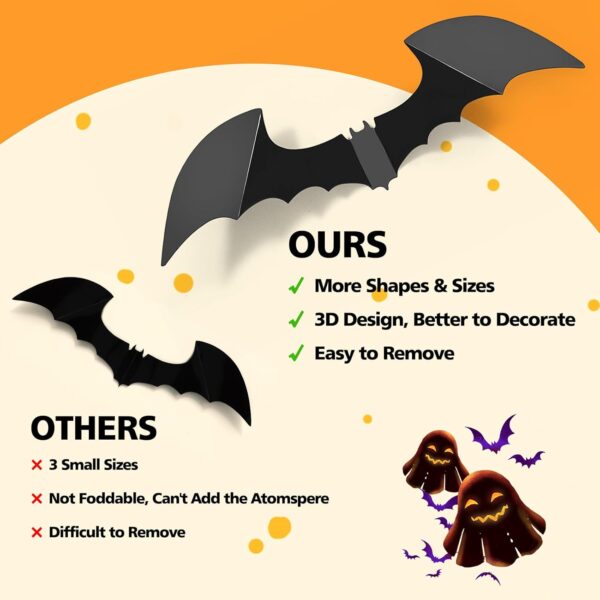 LUDILO Bats Halloween Decorations: Halloween Bats Wall Decor 100pcs Bats Wall Decals PVC 3D Wall Bats Scary Stickers Halloween Party Decorations Indoor Outdoor DIY Home Window Door Halloween Decor - Image 2
