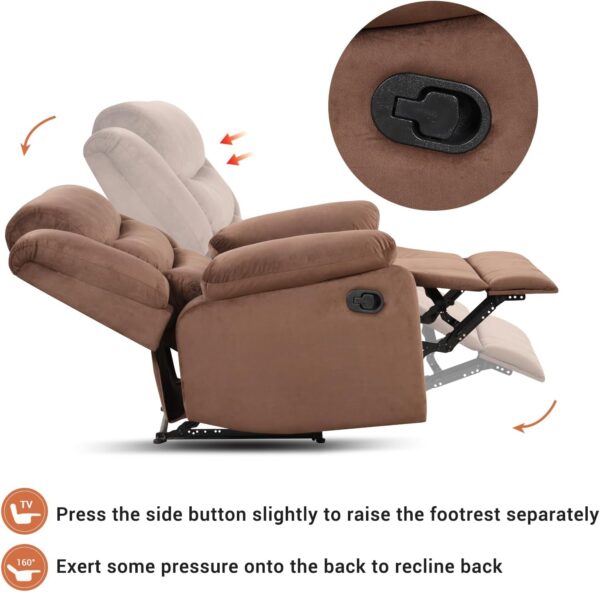 ANJHOME Manual Recliner Chair with Overstuffed Arm and Back, Comfy Fabric Reclining Single Sofa for Living Room - Image 3