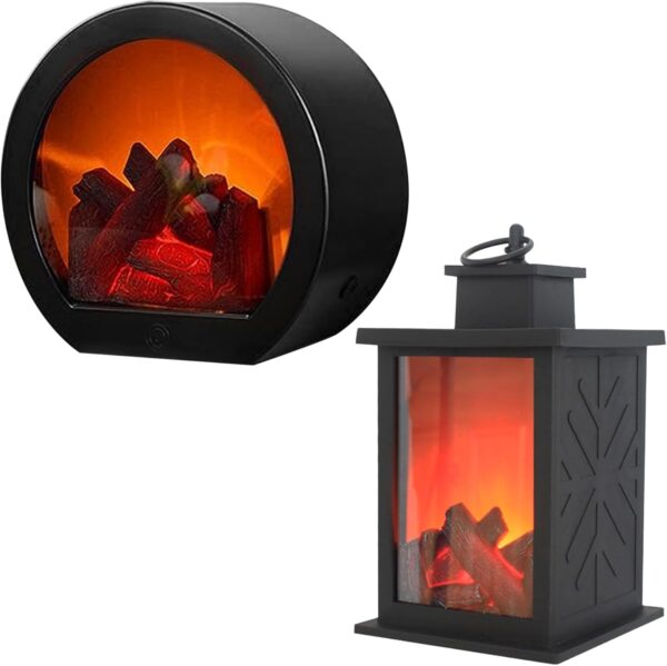 Mini Fireplace,Desktop Fireplace, Electric Fireplace Flameless Realistic LED Fireplace Lantern USB/Battery Powered Tabletop Electric Log Burner Effect Fire - Image 7