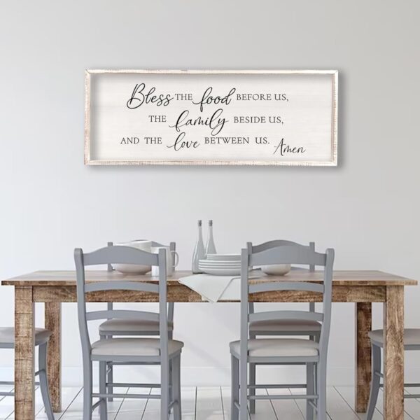 Bless the Food Before Us Wall Decor Sign 32" X 12" Home Dining Room Wall Decor Framed Wood for Large Farmhouse Vintage Country Kitchen Living Room Wall Hanging Art (White) - Image 5