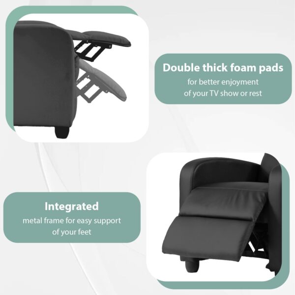 Recliner Chair Recliner Sofa Modern Reclining Chair w/Footrest Backrest Breathable Padded PU Leather Single Sofa Home Theater Seating Reclining Easy Lounge for Living Room Bedroom,Black - Image 7