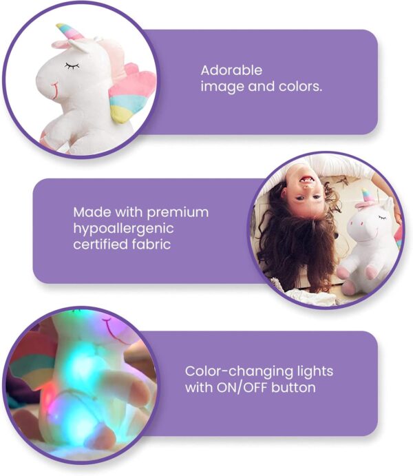 Unicorn Stuffed Animal with Lights - Unicorn Gifts for Girls - Unicorns Plush Pillow, Huggable Gift for Girls with LED Magical Lights - Girls Toys - Birthday Gifts - Unicorn Toys - Image 5
