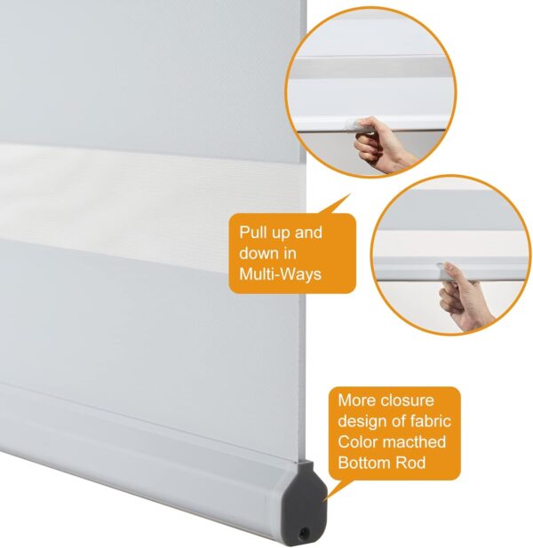 Persilux Cordless Zebra Blinds for Windows Free-Stop Roller Windows Shades (24" W X 72" H, White) Dual Layer Light Control for Day and Night, Light Filtering Sheer Shades for Home, Easy to Install - Image 3