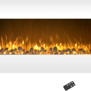 Northwest 36-Inch Wall Mounted Electric Fireplace - 10-Color LED Flame and 3 Media Backgrounds with Adjustable Brightness and Remote (White)