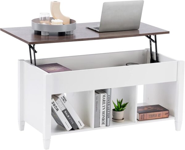 VINGLI Lift Top Coffee Table, White, with Storage Shelf/Hidden Compartment, Gas Lift Mesa De Centro para Sala Pop Up Coffee Table - Image 3