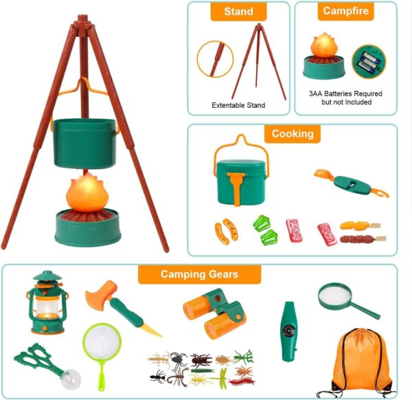 Meland Kids Camping Set with Tent - Toddler Toys for Boys with Campfire, Camping Toys for Kids Indoor Outdoor Pretend Play, Gift Idea for Boys Age 3,4,5,6 Year Old Birthday Christmas (Green) - Image 2