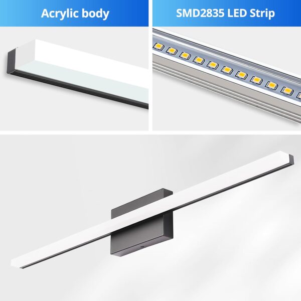 Combuh Bathroom Light Fixtures Modern Black Vanity Lights Wall Mounted Lighting Bar Vanity Light Cool White (6000K - 20W /35in)… - Image 2