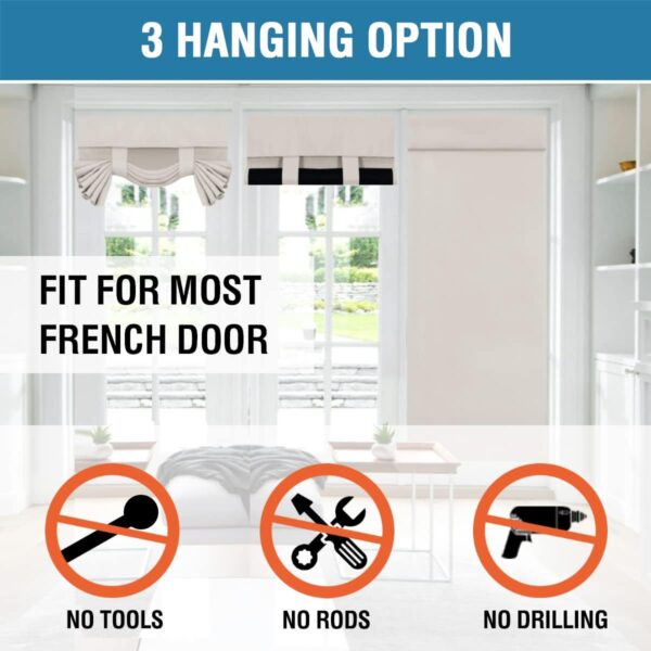 H.VERSAILTEX 100% Blackout French Door Curtain Privacy French Door Blinds Light Blocking Curtain for Sliding Glass Door Thermal Insulated Tie Up Shade, 26x68 Inches, 1 Panel, Pumice Stone - Image 5