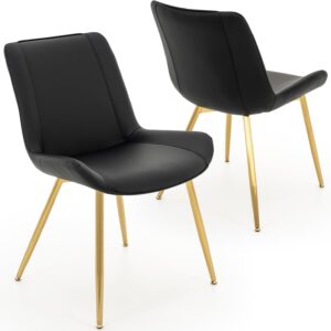 Brage Living Dining Chairs Set of 2, PU Leather Modern Armless Kitchen Dining Room Chairs, Upholstered Accent Side Chairs with Metal Legs (Black)