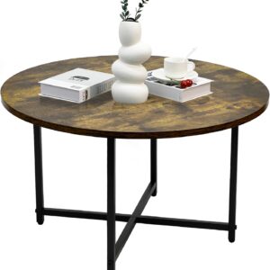 Round Coffee Table, 23.6" Small Coffee Tables for Living Room, Circle Coffee Table with Metal Frame, Wood Coffee Tables for Small Spaces, Modern Center Table for Home, Office, Rustic Brown