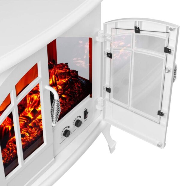 Jasper Freestanding Electric Fireplace Stove Heater - Realistic 3-D Log and Fire Effect (White) - Image 7
