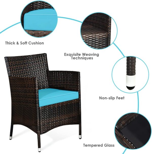 Goplus 4-Piece Rattan Patio Set, Outdoor/Indoor Wicker Conversation Set for Pool, Backyard, Lawn, Wicker Chairs and Sofa with Soft Cushion, Rattan Furniture with Tempered Glass Coffee Table - Image 6