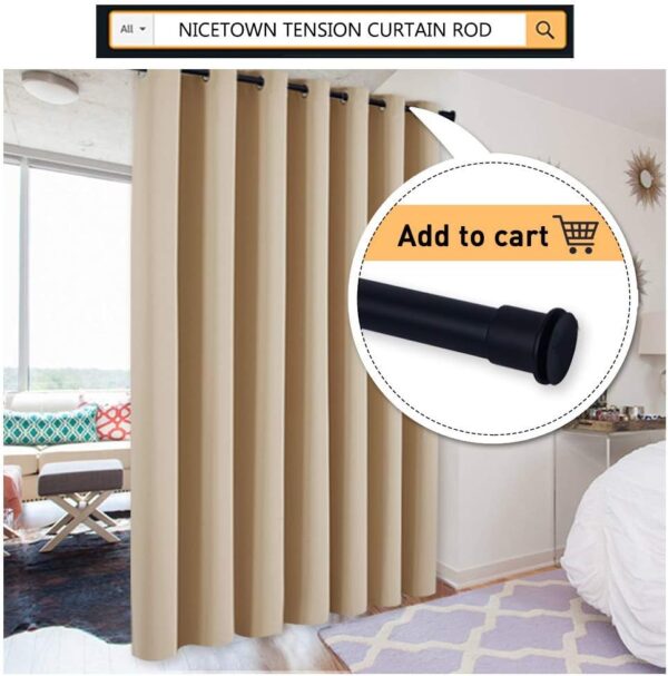 NICETOWN Wall to Wall Room Dividers Curtain for Patio Sliding Door, Insulated Blackout Blind, Extra Wide Curtain for Studio/Villa/Hall/Parlor (Biscotti Beige, 1 Piece, 8.3ft Width x 7ft Length) - Image 7