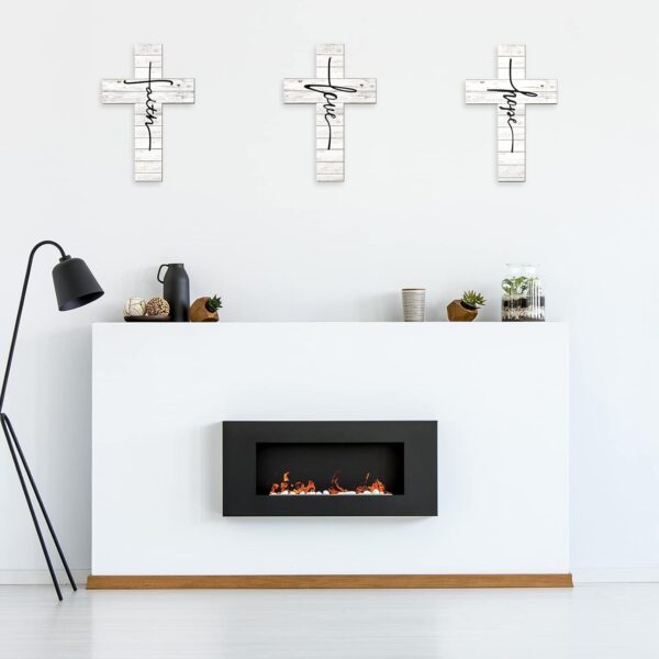 Jetec 3 Pieces Faith Love Hope Cross Sign Wood Wall Hanging Cross Rustic Cross Wall Decor Vintage Cross Wall Art Religious Love Cross Wall Decor Farmhouse Home Hanging Decor, 12 x 8 Inch (White) - Image 3