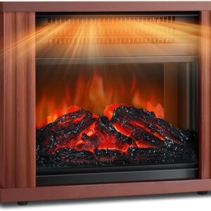 LifePlus Electric Fireplace Heater, Portable Wood Fireplace Stove with 3D Realistic Dancing Flame Effect, Tabletop Fireplace Space Heater Overheat Protection for Indoor Use Bedroom Office,1500W