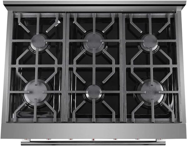 NXR SCD3611 36 in. 5.5 cu.ft. professional style Dual Fuel Gas Range with 6 burners & Convection Oven in Stainless Steel - Image 6