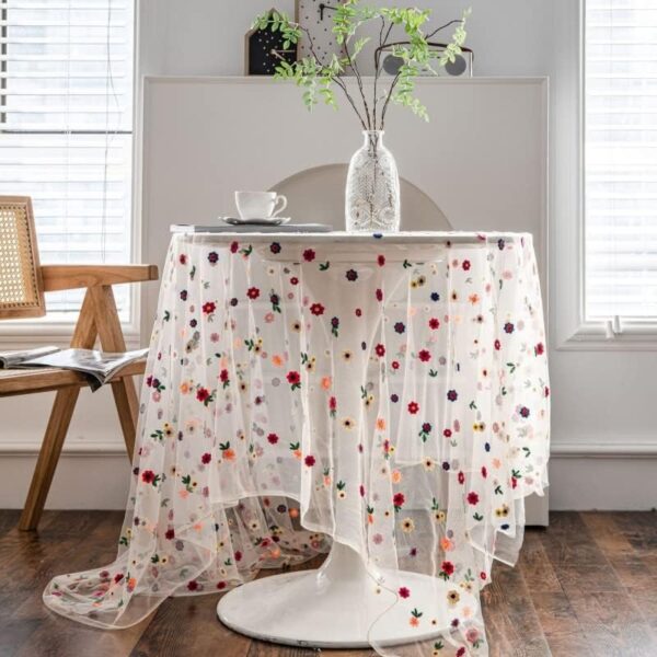 Poowe Colorful Flower Lace Tablecloth Embroidered Lace Table Cover for Table Classic Dustproof Table Protector for Kitchen Dining Room Party Wedding Banquet Home Decoration (59"×94")