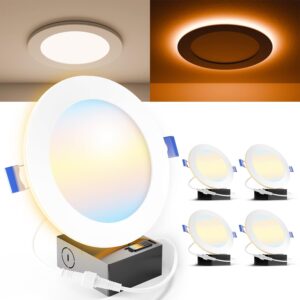 Sunco 4 Pack 6 Inch Ultra Thin LED Recessed Ceiling Lights with Night Light, 1500 LM, Selectable CCT 2700K/3000K/4000K/5000K/6000K, Dimmable, 15W, Canless with Junction Box