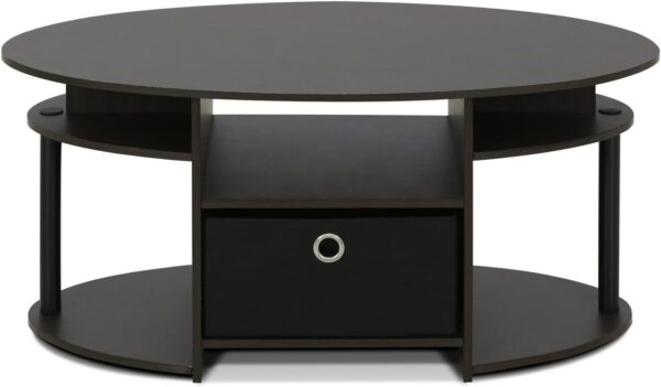 Furinno Jaya Simple Design Oval Coffee Table with Bin for Living Room, Walnut - Image 6