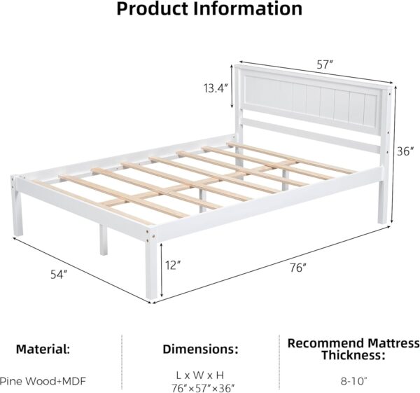 Merax Wood Platform Bed with Headboard, Platform Bed with Wood Slat Support, No Box Spring Needed,Full Size,White - Image 2