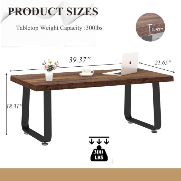 HSH Rustic Coffee Table, Industrial Wood and Metal Center Table, Farmhouse Minimalist Oak Coffee Table for Living Room, Modern Rectangular Wooden Tea&Coffee Table for Bedroom Home, Rustic Brown, 39 In - Image 2