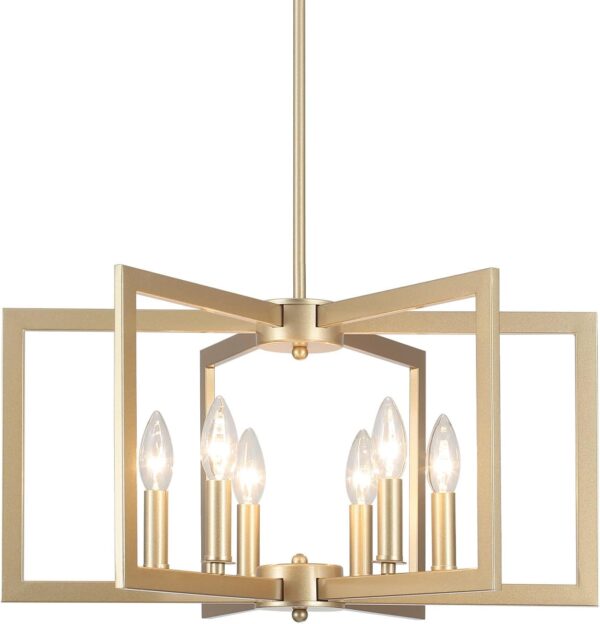 Gold Chandelier, 6-Light Farmhouse Chandeliers for Dining Room, Modern Geometric Hanging Light Fixture Over Table Living Room Foyer Entryway Hallway Kitchen Island Lighting Fixtures,E12