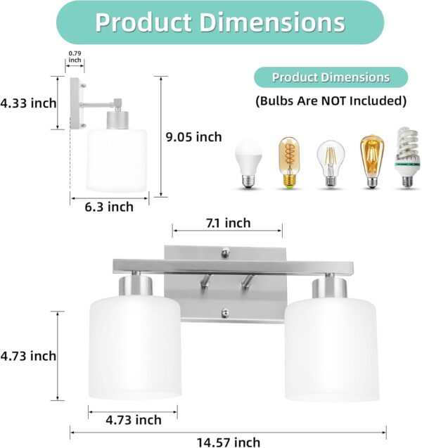 SILAMPDI Bathroom Lighting Fixtures Over Mirror Brushed Nickel, Modern 2-Light Vanity Lights Fixtures, Wall Sconces Light for Bedroom, Hallway, Milky White Glass Shades, E26 Base, Bulbs Not Included - Image 5