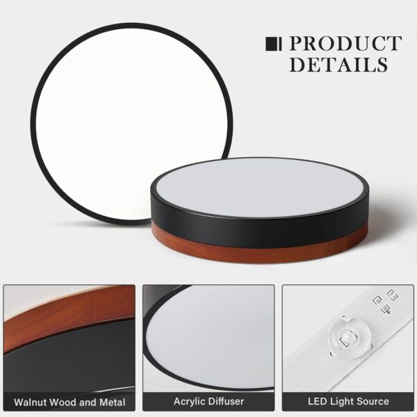 LED Ceiling Light Dimmable, Black and Wood Flush Mount Ceiling Light Fixture 5CCT in One, Minimalist Round Ceiling Lamp Modern Lighting for Kitchen, Bedroom, Hallway, Laundry Room, 11.8 Inch - Image 5