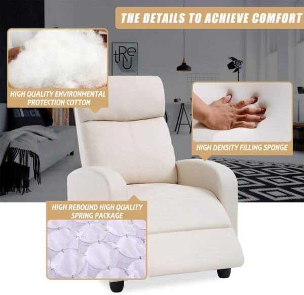 FDW Living Room Recliner Reading Chair Winback Single Sofa, Beige - Image 5